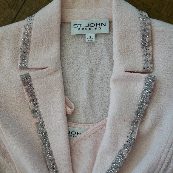 St.John Evening Sz 6‎ SOFT PINK Glam Boucle Santana Knit Blazer Jacket Set - Picture 11 of 12